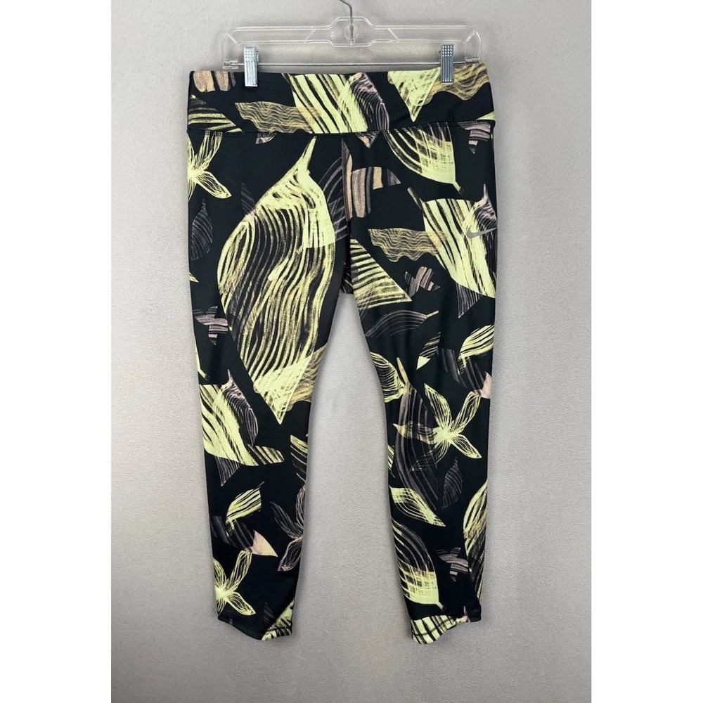 Nike Yoga Dri-Fit Women's Black Yellow Medium Swirl Drawstring Ankle Legging
